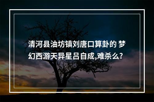 清河县油坊镇刘唐口算卦的 梦幻西游天异星吕自成,难杀么?