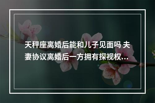 天秤座离婚后能和儿子见面吗 夫妻协议离婚后一方拥有探视权,那他可以把孩子接回家住几天吗?