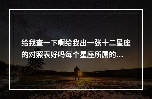 给我查一下啊给我出一张十二星座的对照表好吗每个星座所属的月份 处女座几月几日最幸运