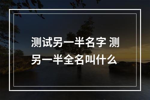 测试另一半名字 测另一半全名叫什么
