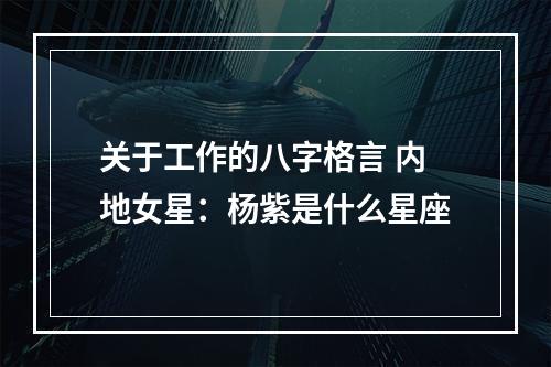 关于工作的八字格言 内地女星：杨紫是什么星座