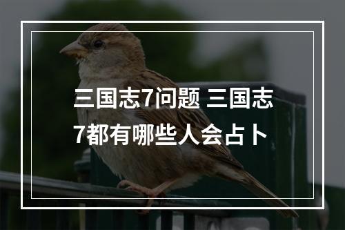 三国志7问题 三国志7都有哪些人会占卜