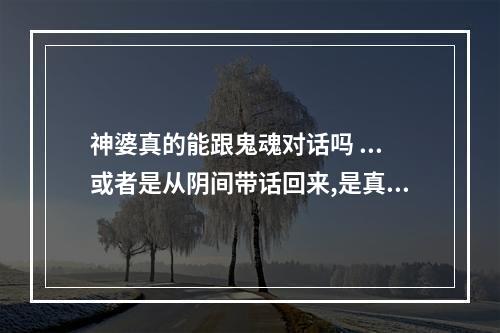 神婆真的能跟鬼魂对话吗 ...或者是从阴间带话回来,是真的吗?有没有谁亲眼见过