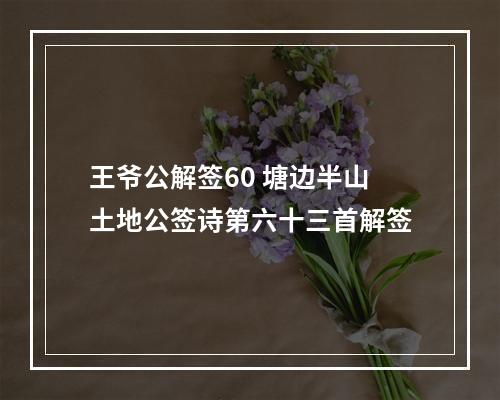 王爷公解签60 塘边半山土地公签诗第六十三首解签