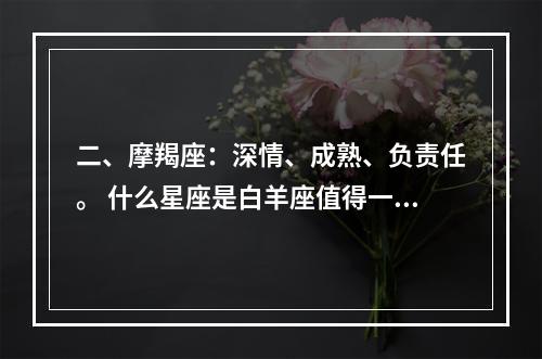 二、摩羯座：深情、成熟、负责任。 什么星座是白羊座值得一生的最爱